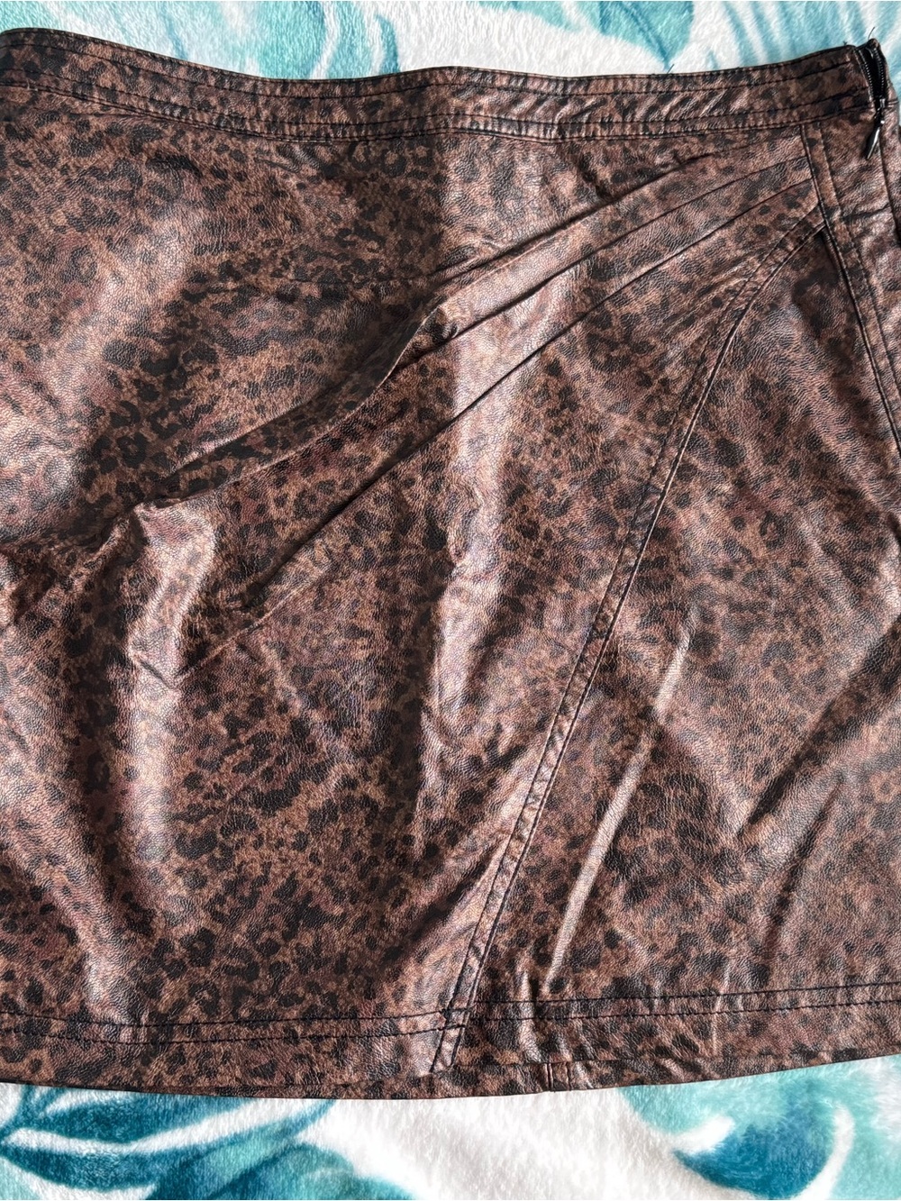 Free People Brown Leopard Faux Leather Mini Skirt